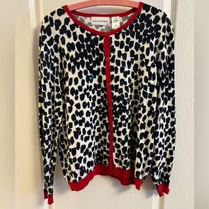 Alfred Dunner Leopard Print Cardigan in Black, White, and Red